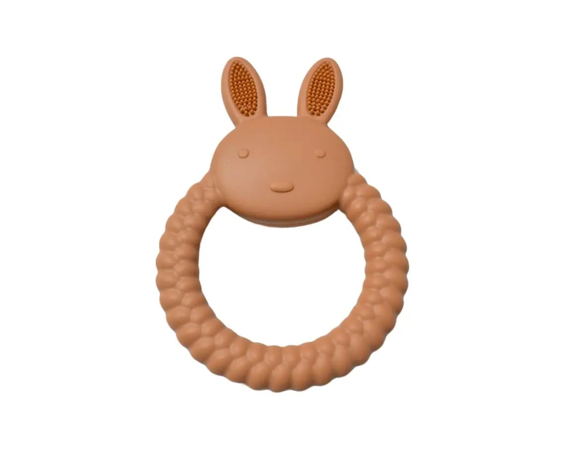 Anneau de dentition bébé silicone : Lapin de couleur rose pâle