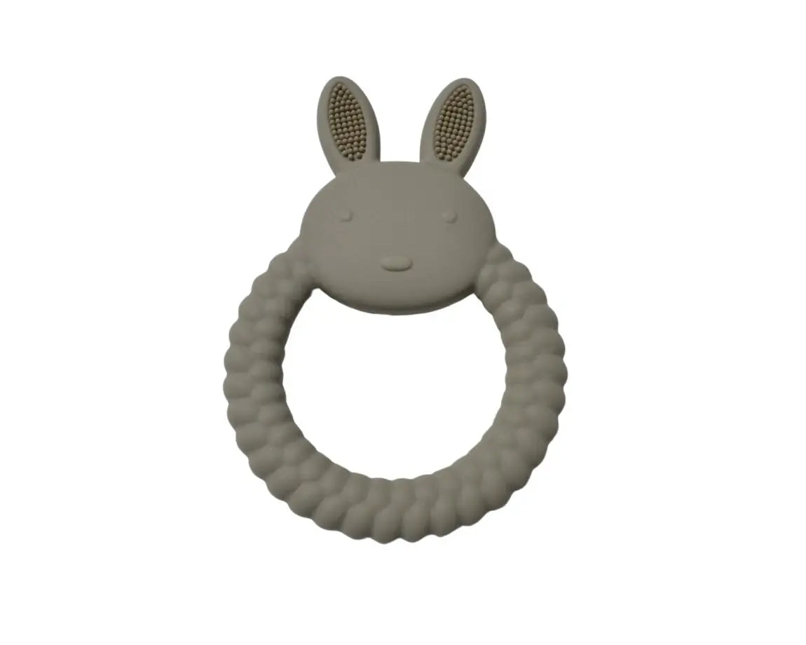 Anneau de dentition bébé silicone : Lapin de couleur vert kaki