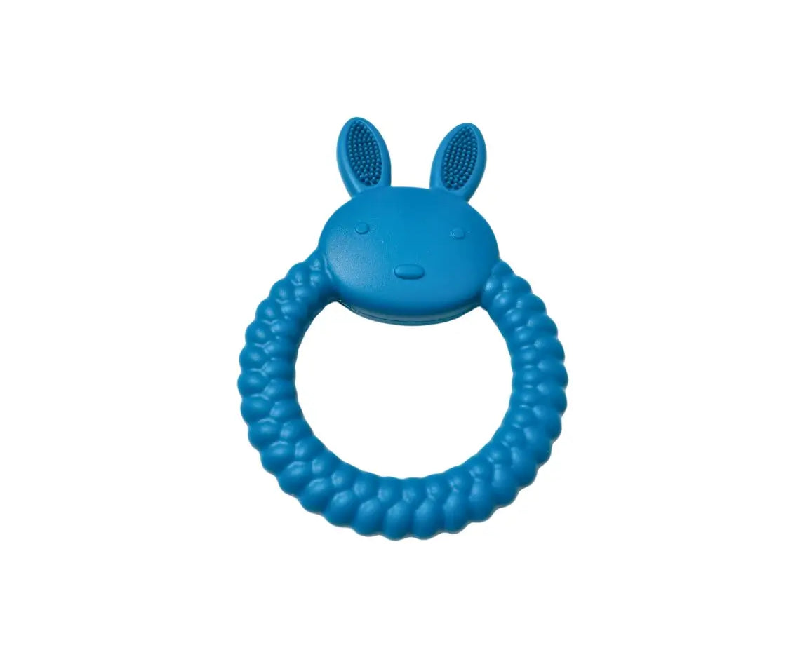 Anneau de dentition bébé silicone : Lapin de couleur bleu
