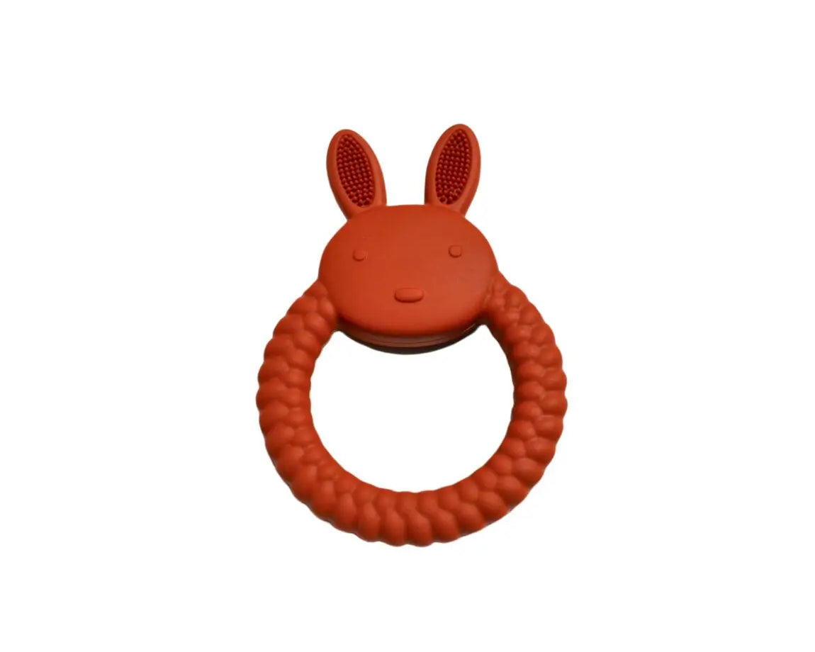 Anneau de dentition bébé silicone : Lapin de couleur terracota