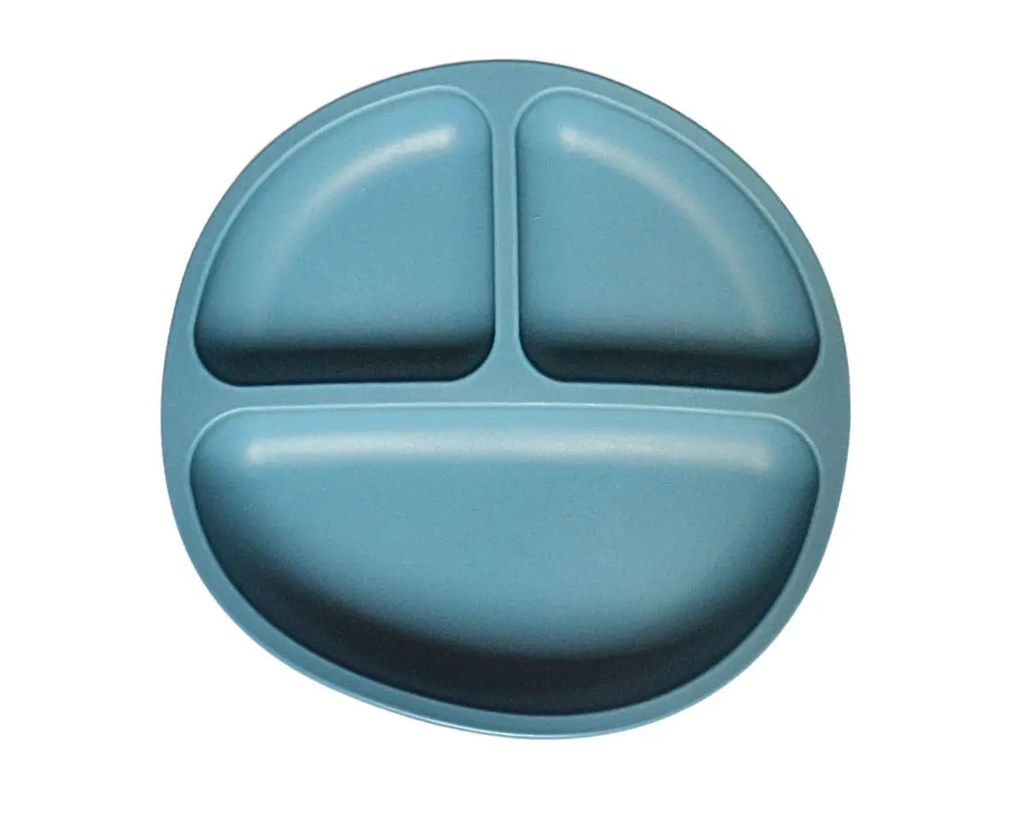 Assiette bébé compartiment ventouse silicone : Lilya de couleur bleu