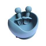 Bol bébé avec couvert ventouse silicone : Johnny bleu pétrole