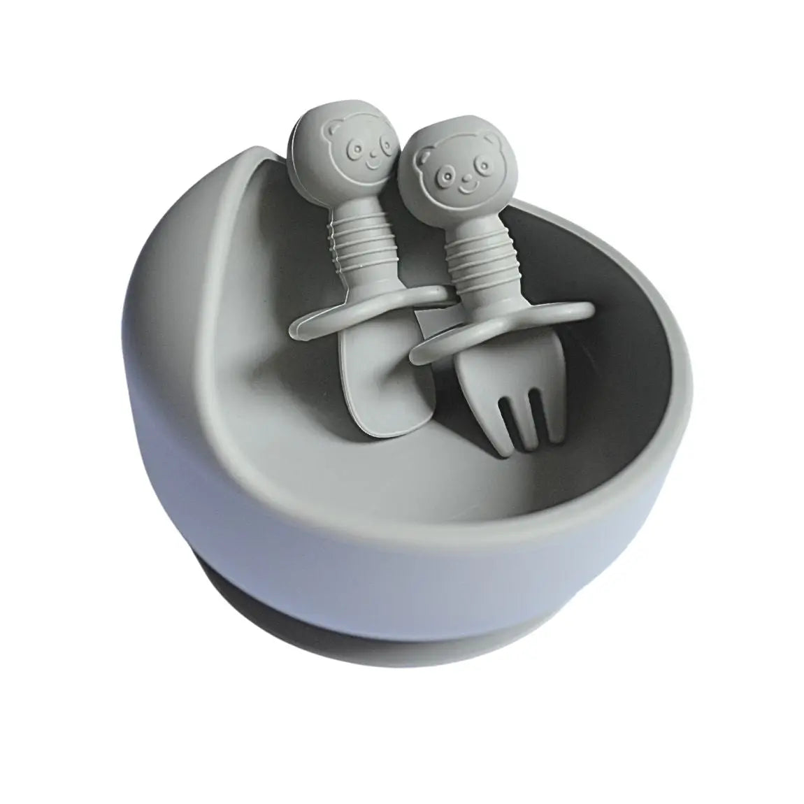Bol bébé avec couvert ventouse silicone : Johnny gris