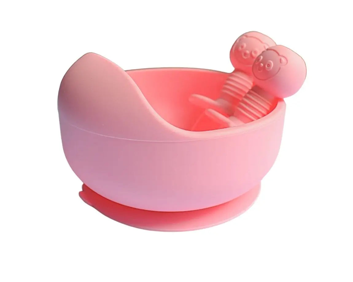 Bol bébé avec couvert ventouse silicone : Johnny rose