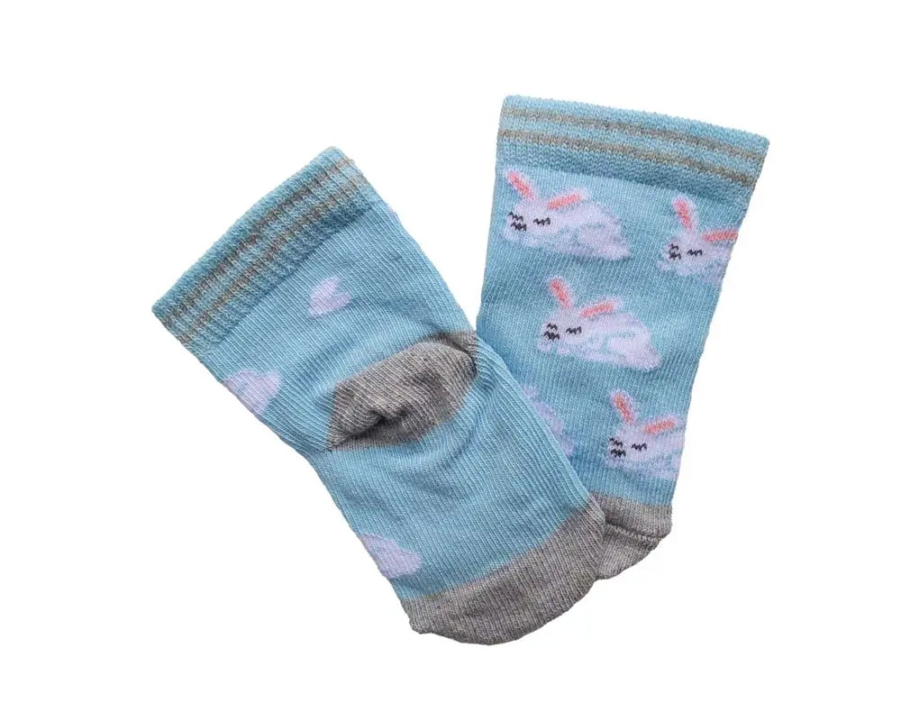 Chaussette bébé du coffret bébé 5 paires de chaussettes : Laura de couleur bleu et grise motif lapin