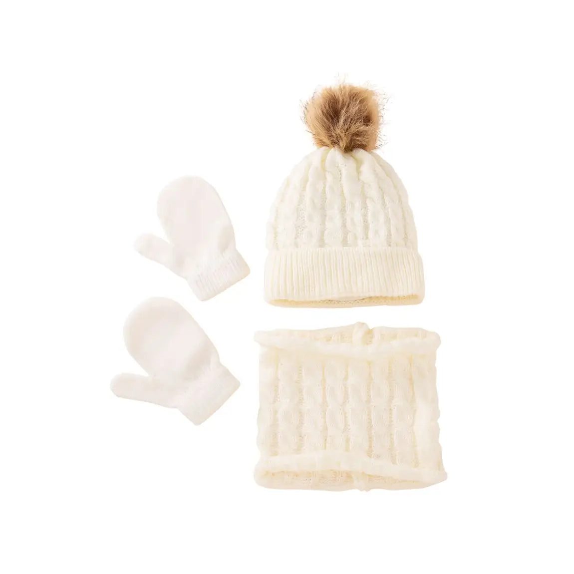 Ensemble bebe bonnet moufles et tour de cou tricot Lina