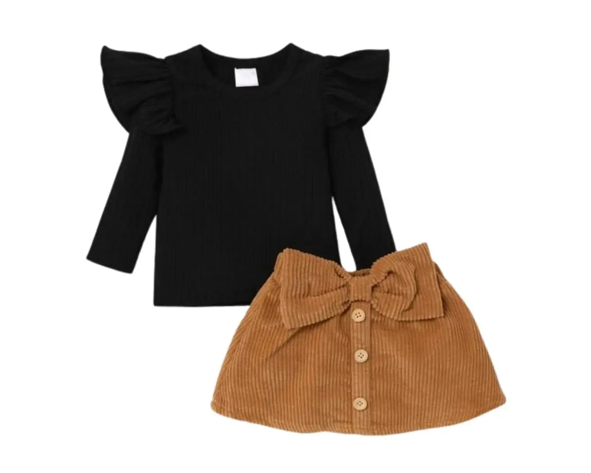 Ensemble bébé jupe t-shirt volant : Julie Marron