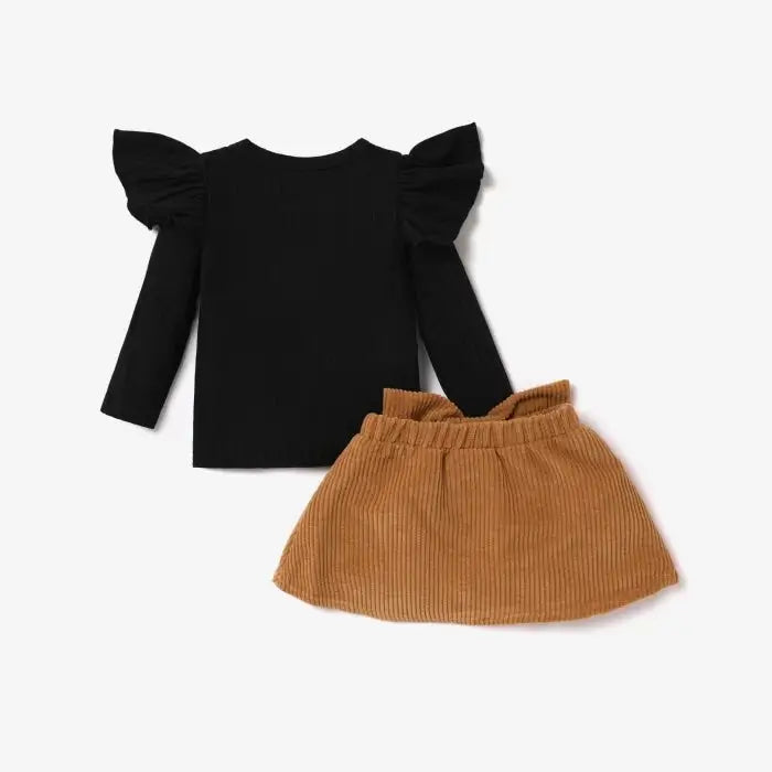 Dos de l'ensemble bébé jupe t-shirt volant : Julie noir