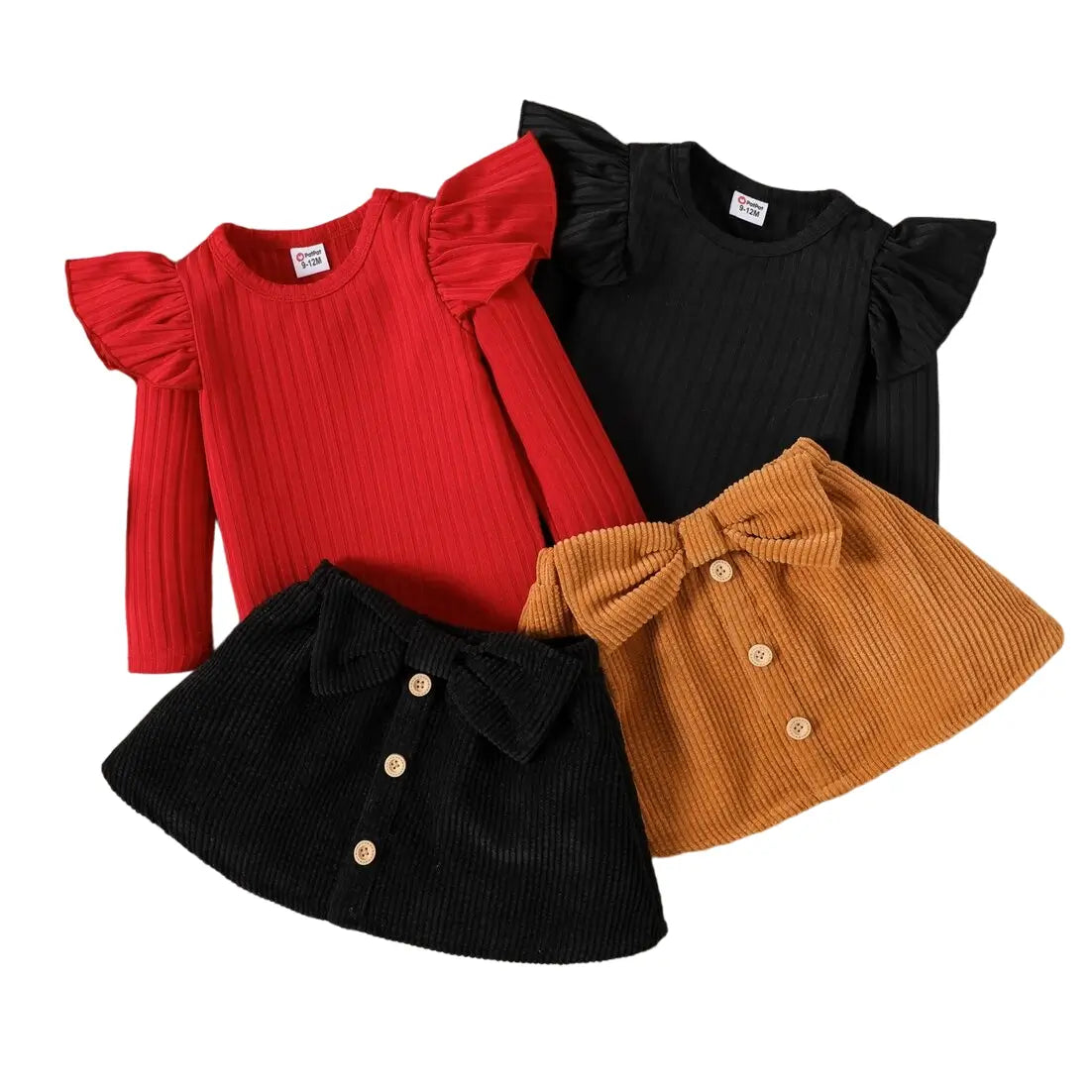 Ensemble bébé jupe t-shirt volant : Julie rouge et noir