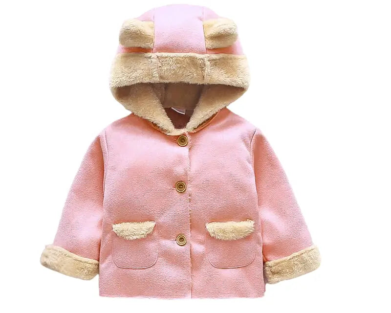 Manteau bébé à capuche daim et polaire : Orlia de couleur rose