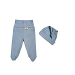 Pantalon et bonnet bleu cobalt du set bébé 3 pièces en coton biologique : Krys