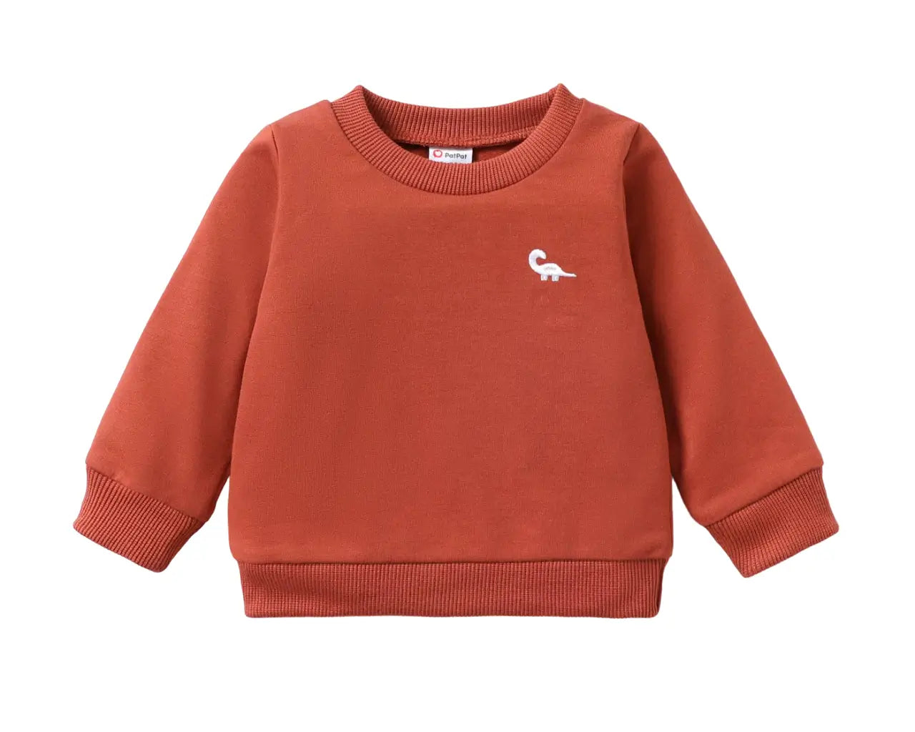 Pull bébé brodé dinosaure : Emrys de couleur terracotta