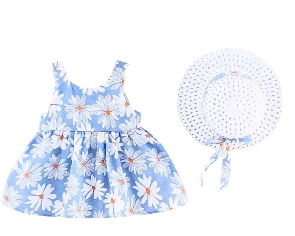 Robe bébé chapeau : Marguerite de couleur bleu