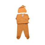 Set bébé 3 pièces en coton biologique : Krys de couleur jaune moutarde