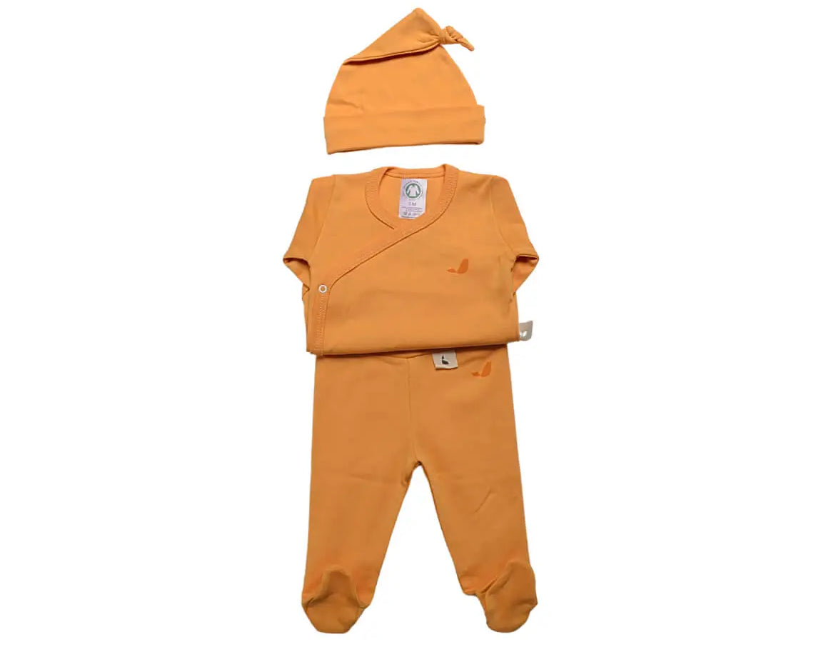 Set bébé 3 pièces en coton biologique : Krys de couleur jaune moutarde