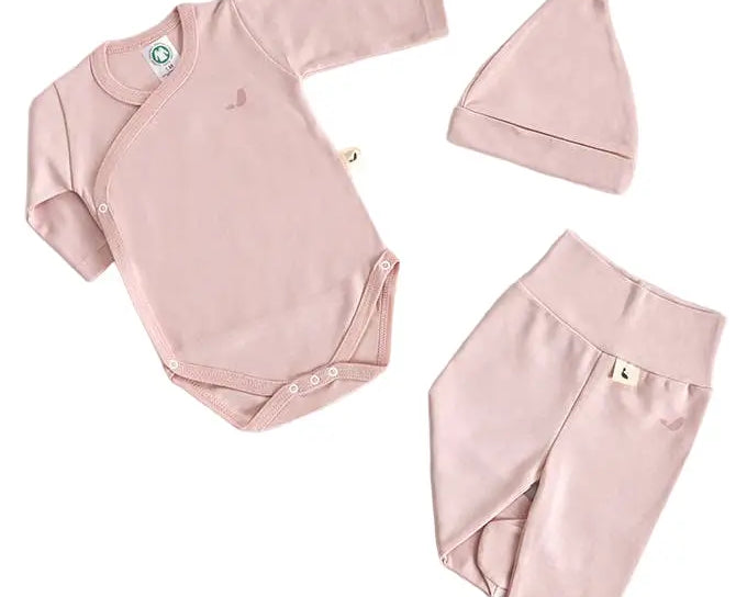 Set bébé 3 pièces en coton biologique : Krys de couleur rose clair